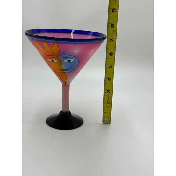 Mexican Sun and Moon Hand Painted Mouth Blown Martini Margarita Glass - Picture 6 of 7